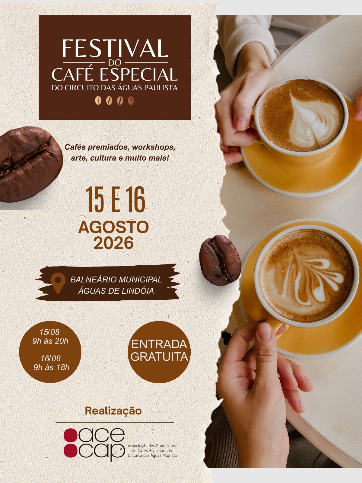 Festival do Café Especial do Circuito das Águas Paulista acontece em Águas de Lindóia nos dias 15 e 16 de agosto